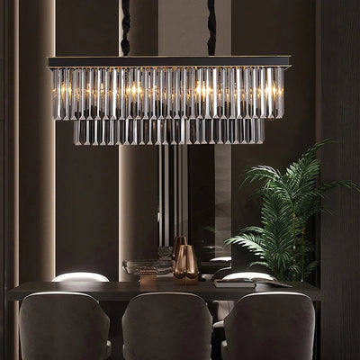 Modern Crystal Rectangle Pendant Lamp - Popular Drop Crystal Light for Living Room, Hotel, and Cafe