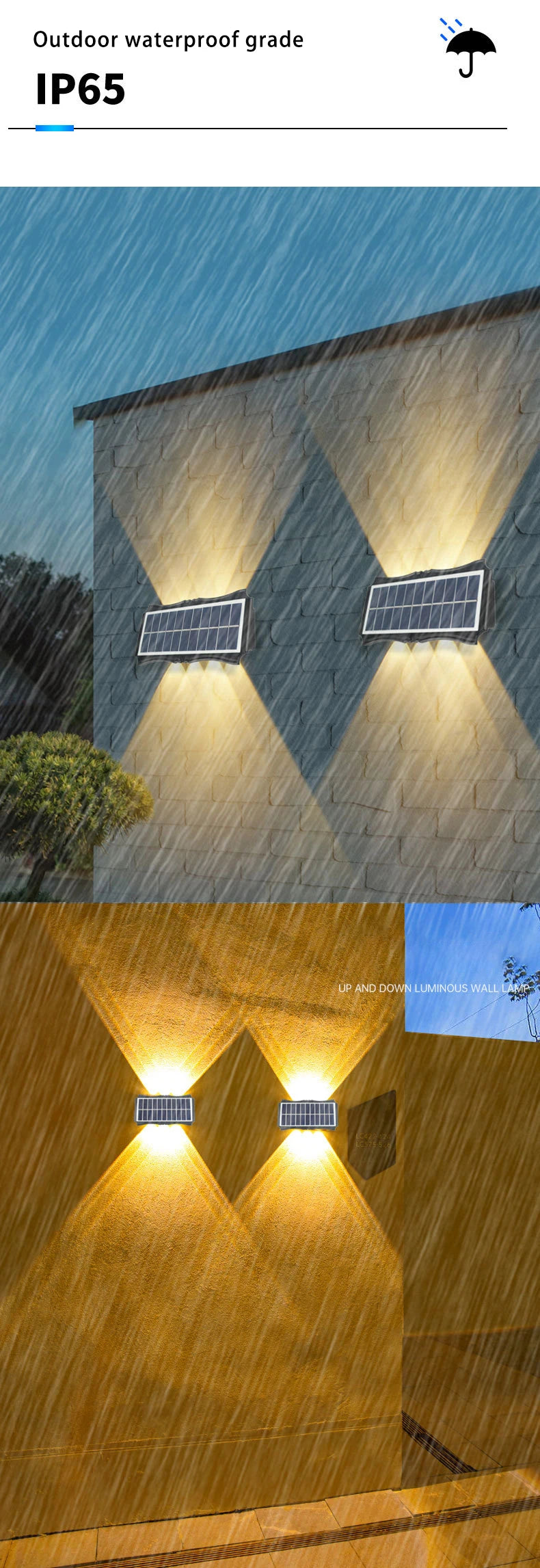 Solar Wall Lamp Outdoor - Warm Up and Down Light, Waterproof, Modern Design