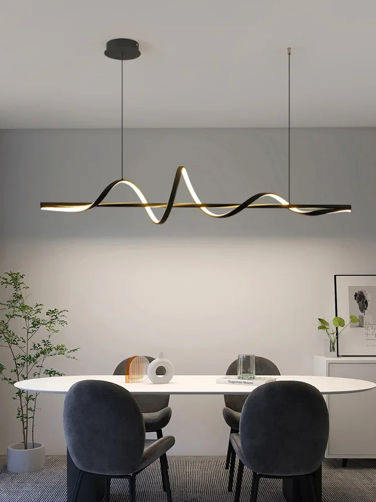 Modern Water Ripple LED Pendant Lights Minimalist One Word Long Strip Dining Room Table Bar LED Hanging Lamp Home Decor Fixtures