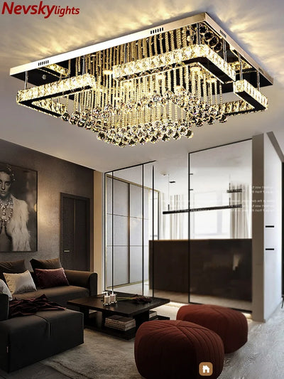 Luxurious Modern Crystal Ceiling Lights: Silver LED Ceiling Lamps for Living Rooms, Bedrooms, Dining Areas, and Kitchens