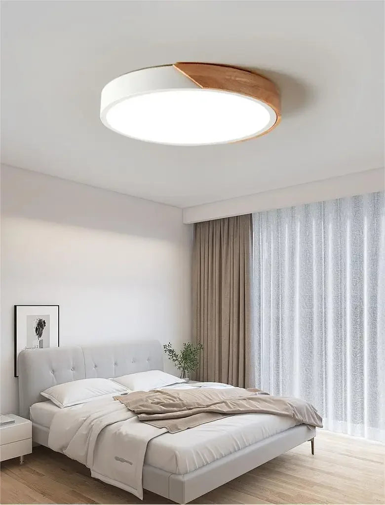 LED Nordic Circular Wooden Edge Ceiling Light – Modern Minimalist Lighting for Bedrooms and Kitchens