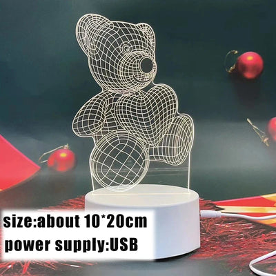 3D Creative Bear Night Lamp Acrylic USB LED Light | Animal Bedroom Decor Lamp for Christmas, Birthday & Wedding Gifts