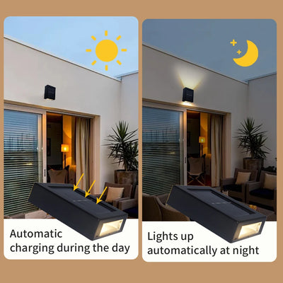 Waterproof LED Solar Wall Lamp: Up and Down Glow for Balcony, Yard, Street, and Landscape