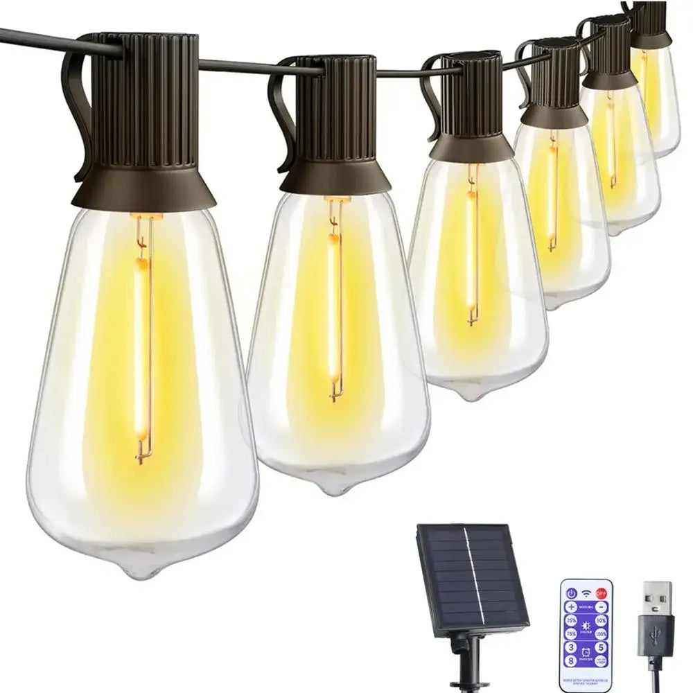 ST38 Solar & USB Outdoor String Lights – Edison Bulbs, 7M–22.5M – Eco ...