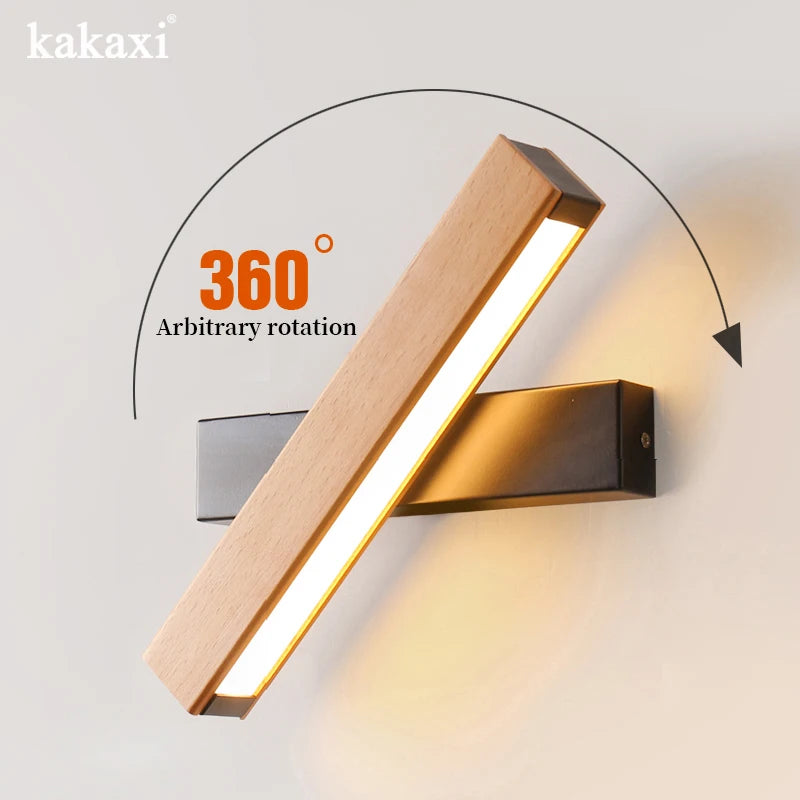 Adjustable Nordic Solid Wood LED Wall Lamp – Rotatable Bedside & Study Lighting