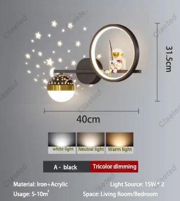 LED Star Astronaut Projection Wall Lamp Creative Lighting Fixture for Children's Rooms