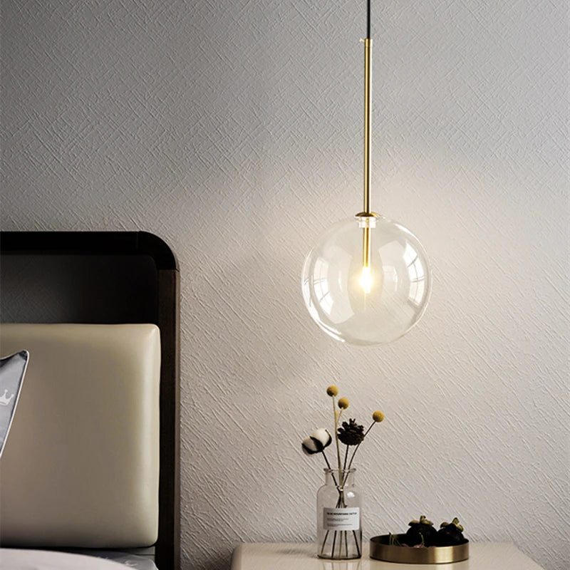 Modern LED Pendant Lamp: Glass Ball Design for Bedroom, Living Room, Kitchen Bar, Indoor Decor