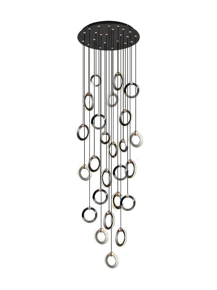 Modern LED Staircase Chandelier - Elegant Ceiling Pendant Lamp for Living Room, Hotel, and Villa Lobby