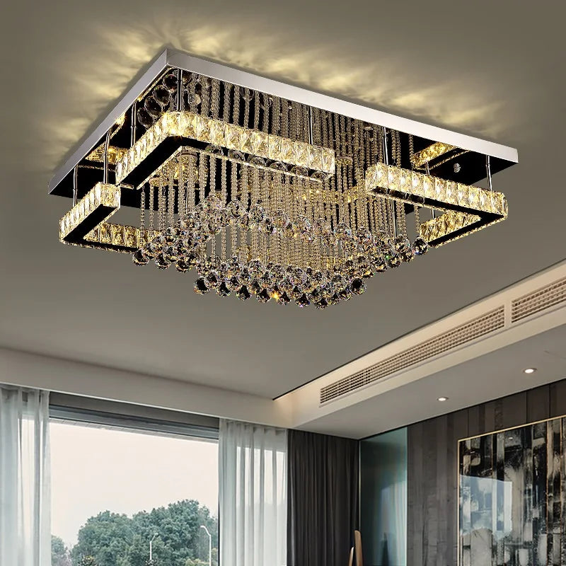 Luxurious Modern Crystal Ceiling Lights: Silver LED Ceiling Lamps for Living Rooms, Bedrooms, Dining Areas, and Kitchens