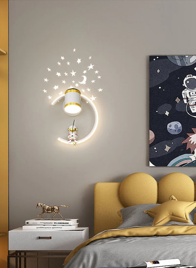 Modern Creative Children's Room Bedside Wall Lamp Astronaut Wall Mount Light for Bedroom, Study