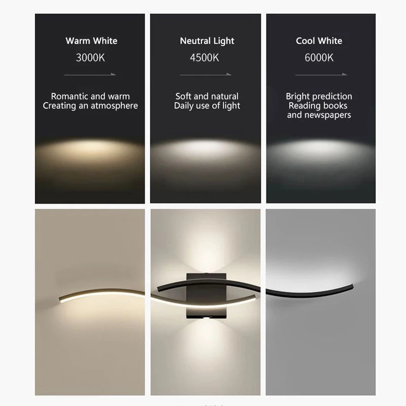 Indoor LED Wall Lights: Up&Down Bedside Lighting Fixtures, Black, for Bedroom Sofa Background Interior Illumination