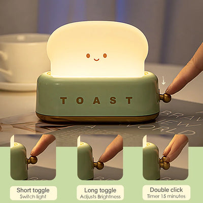 Toast Cartoon LED Night Light - Kawaii Bread Lamp, Portable Night Light with Timer for Home Decor