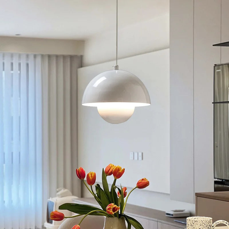 Nordic Bloom: Modern Pendant Light with Dimmable LED & Cream Finish