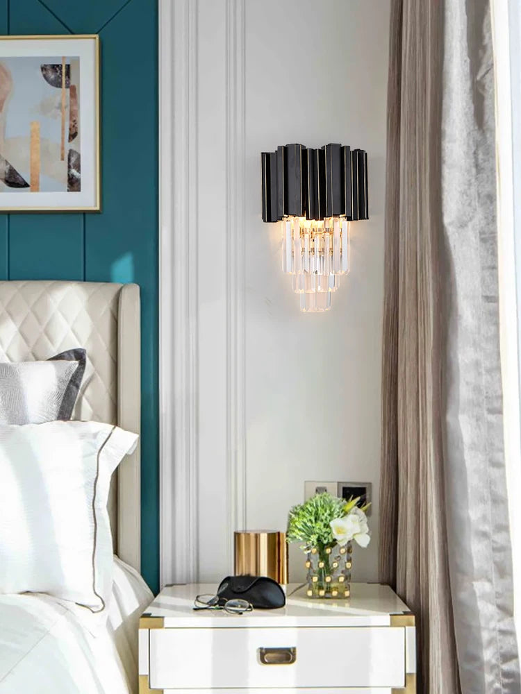 Luxury Modern Gold Black Crystal Wall Lamp LED - Exquisite Illumination for Sophisticated Spaces