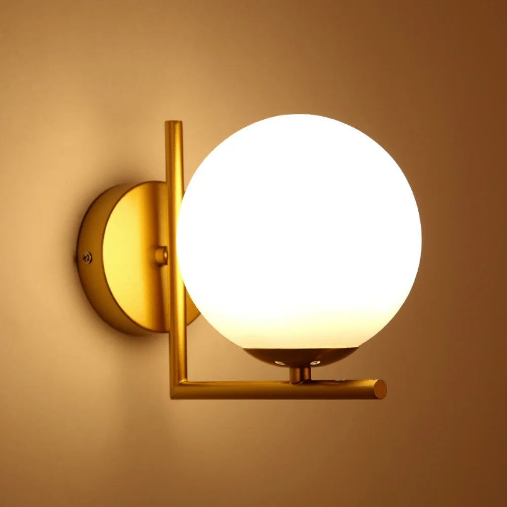 Elegant Modern LED Wall Lamp with Glass Lampshade - Gold/Black Finish, E27 Bulb, 180x150x160mm