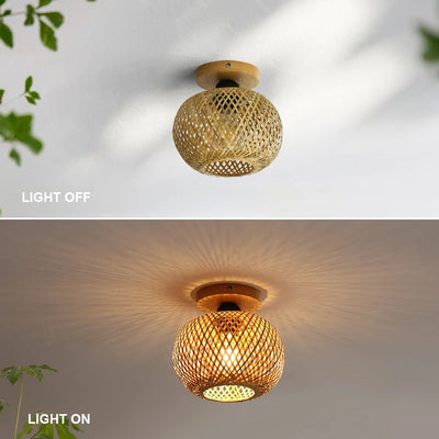 Bamboo Ceiling Lamp - Handmade Rattan Wicker Lighting for Dining, Living, and Coffee Shops