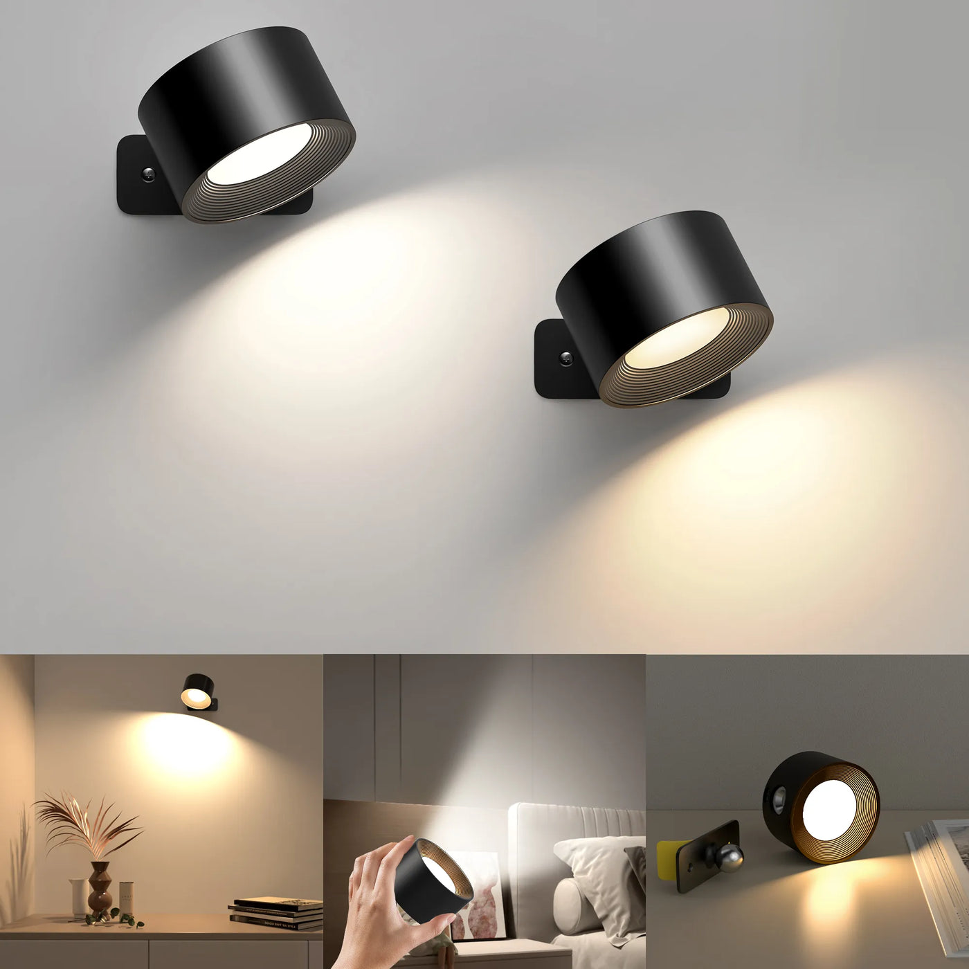 LED Wall Sconces Light, 3 Brightness Levels 3 Color Modes, 2000mAh Battery Operated 360° Rotatable Touch Control