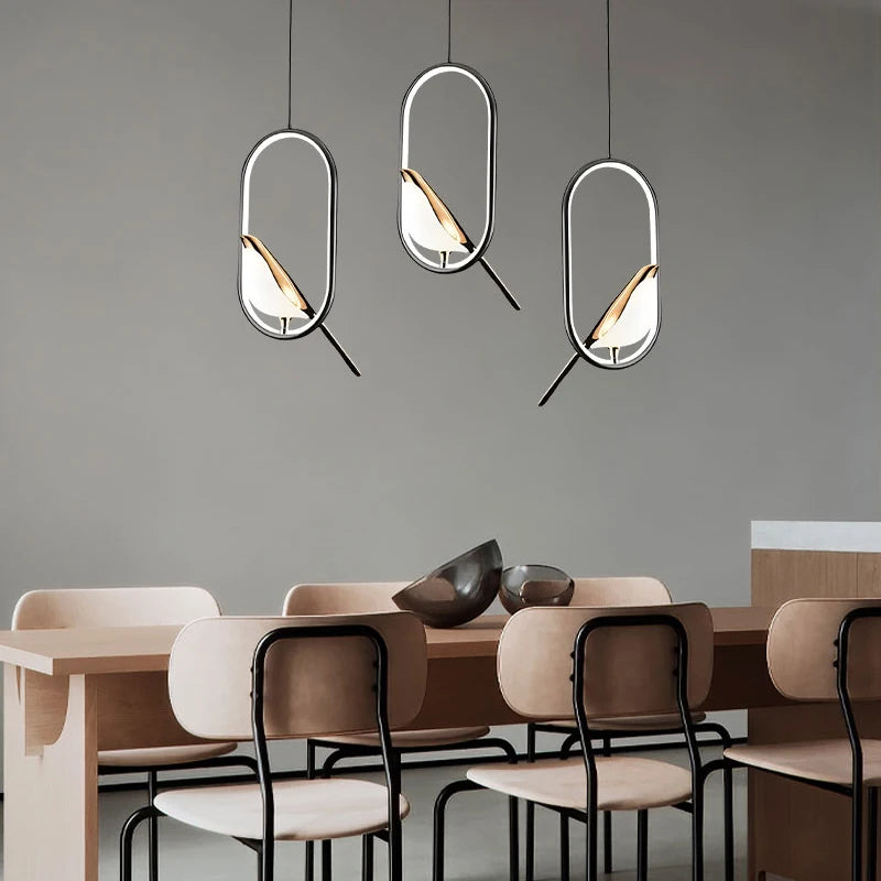 Magpie Bird LED Cord Pendant Lamp – Modern Chandelier for Bedroom and Living Spaces