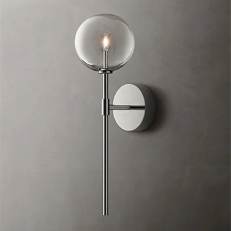 Retro Nordic Long Wall Lamp with Clear Glass Ball Sconce - Vintage Elegance for Any Space