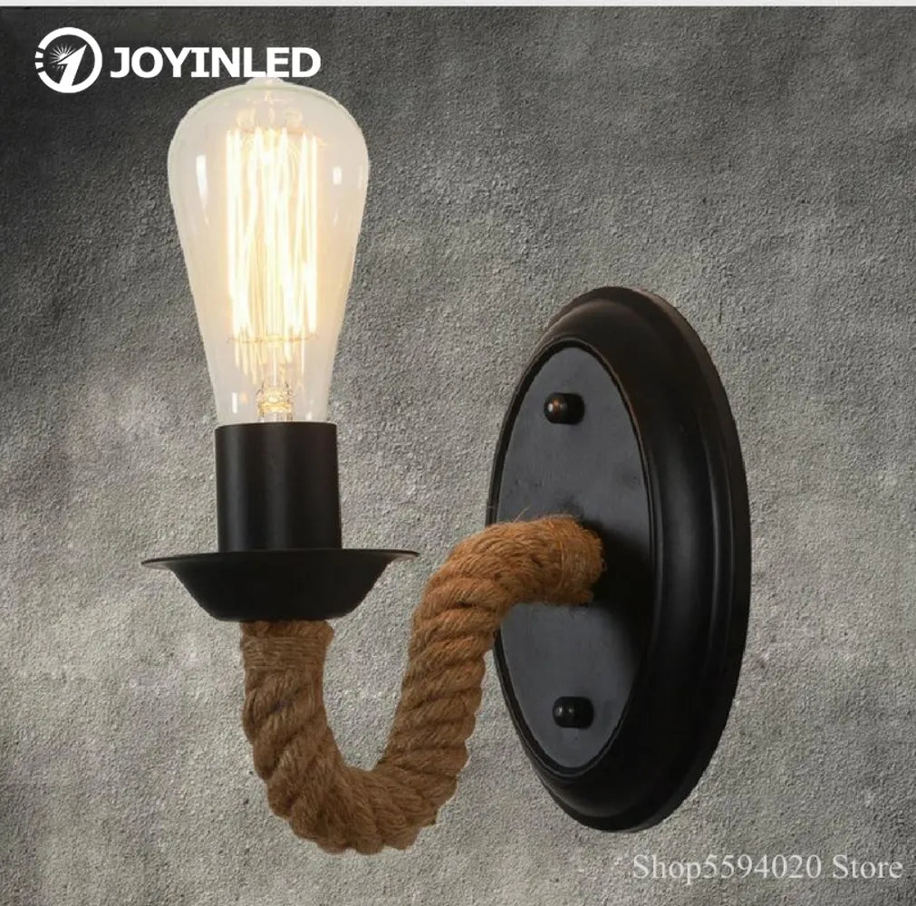 Hemp Rope LED Wall Light: American Retro Vanity Sconce for Indoor Bedroom and Corridor