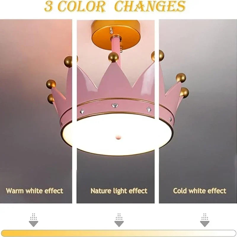 SANDYHA Warm Romantic Pink Crown Ceiling Lights LED Lamp for Bedroom Kids Room Nordic Indoor Decoracion Fixtures