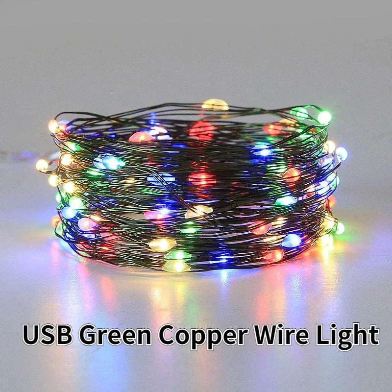 Christmas LED String Lights Green Copper Wire Fairy Lights with USB Remote Control 5M–30M for Holiday Decoration