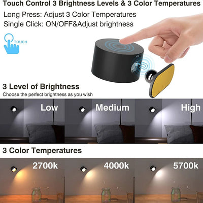 Wall Lights 360° Magnetic Ball Rotate LED Sconces USB Rechargeable Touch Control Cordless Wall Mounted Reading Lamp