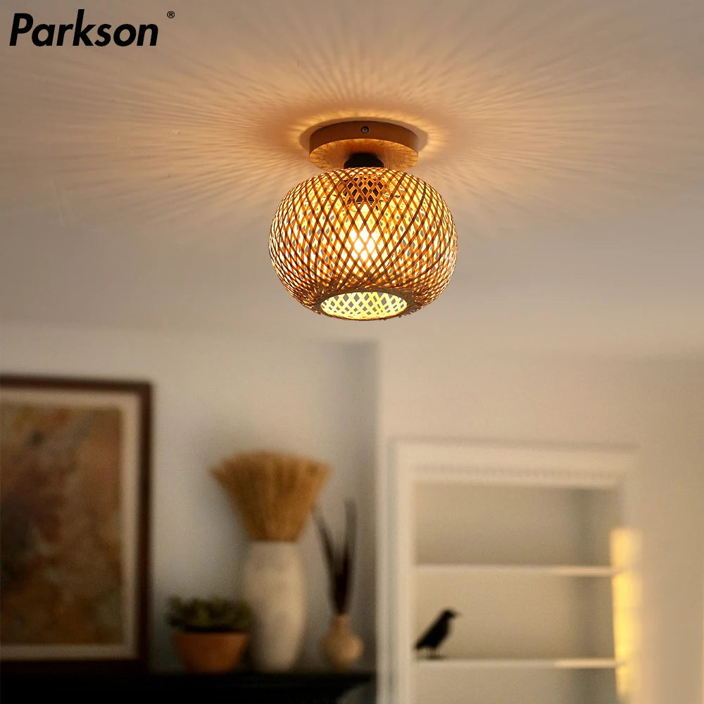 Bamboo Ceiling Lamp - Handmade Rattan Wicker Lighting for Dining, Living, and Coffee Shops