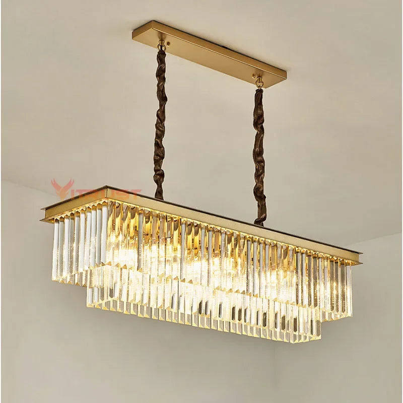 Modern Crystal Chandelier Luxury K9 Crystal Square Gold Black LED Hanging Lamps