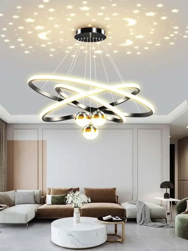 Modern Rings Ceiling Chandelier - Adjustable Starry Sky Lighting for L ...