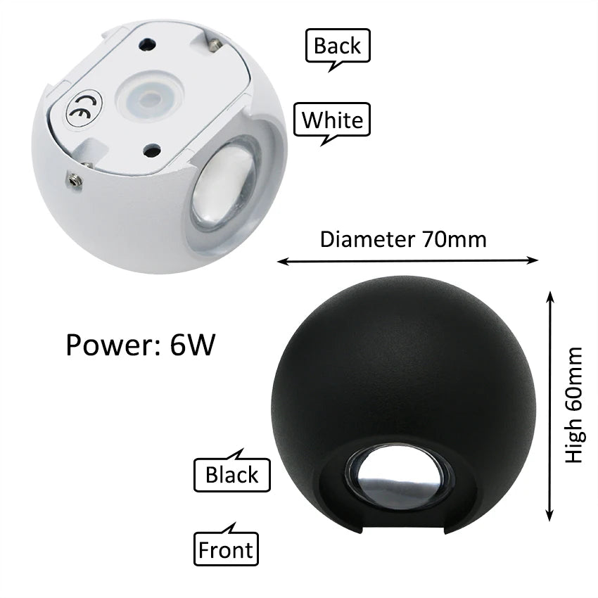 Modern Waterproof Round Ball LED Outdoor Wall Lamp - Up and Down Light Fixture