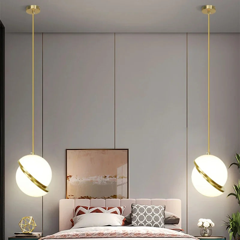 Modern Misplaced Ball LED Pendant Lights for Living Room, Kitchen, Bedroom, Restaurant, and Bedside Gold Hanging Lamp