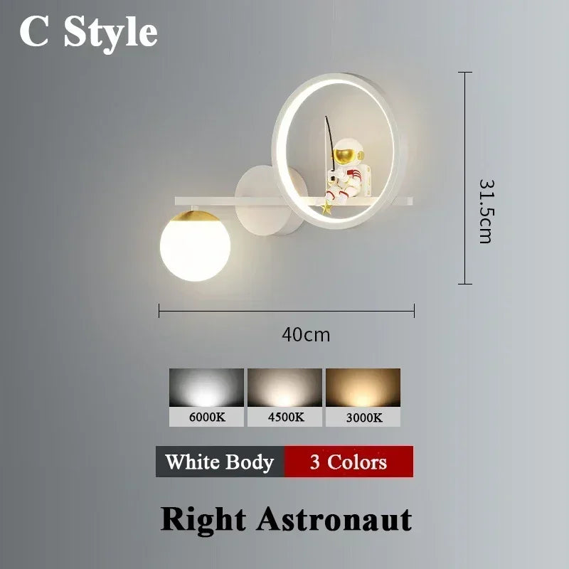 Modern Moon Astronaut Wall Sconce Lamp for Children's Room