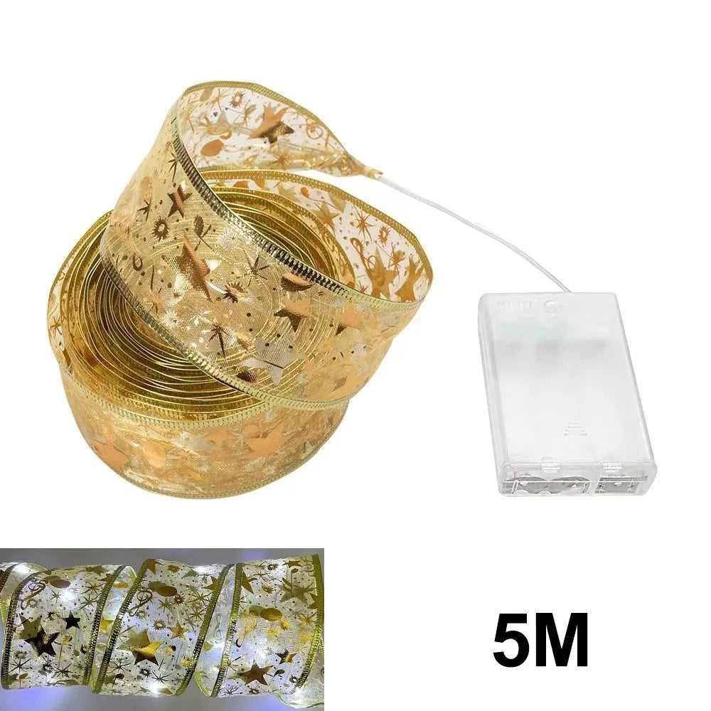 Christmas Ribbon Fairy Lights 3M/5M Battery Powered LED String Light for Tree Ornaments and Home Decoration