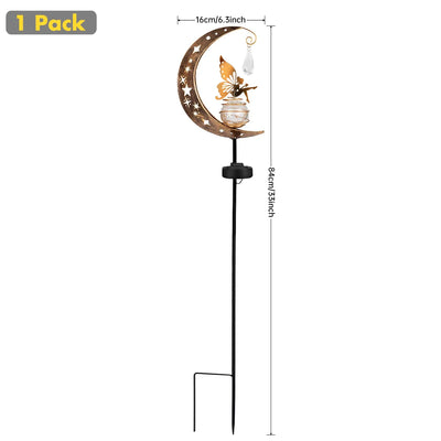 Moon Fairy Garden Solar Stake Lights Outdoor Crackle Glass Globe with Metal Angle Stake Decoration