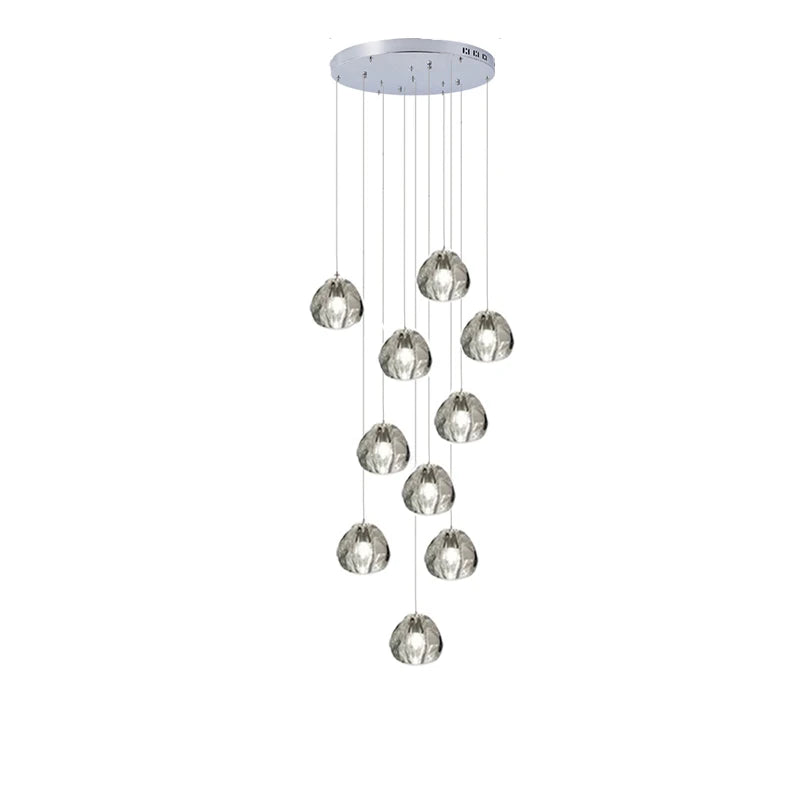 Modern Crystal Chandelier LED Loft Stairway Lamp - Remote Control, Multiple Colors, Metal, Contemporary Design