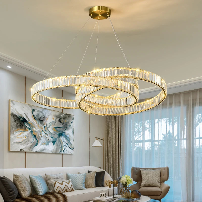 GPD Modern LED Crystal Chandelier, Gold Finish, Ideal for Living Room, Loft, and Indoor Lighting