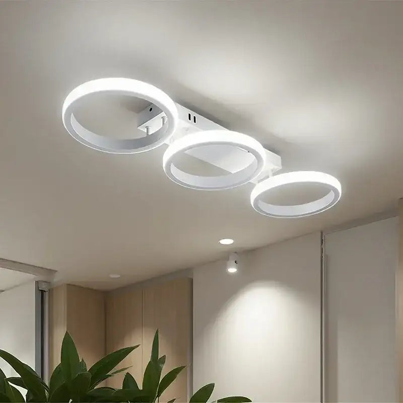 Modern 3 Rings LED Ceiling Light – Dimmable Chrome Fixture with Remote ...
