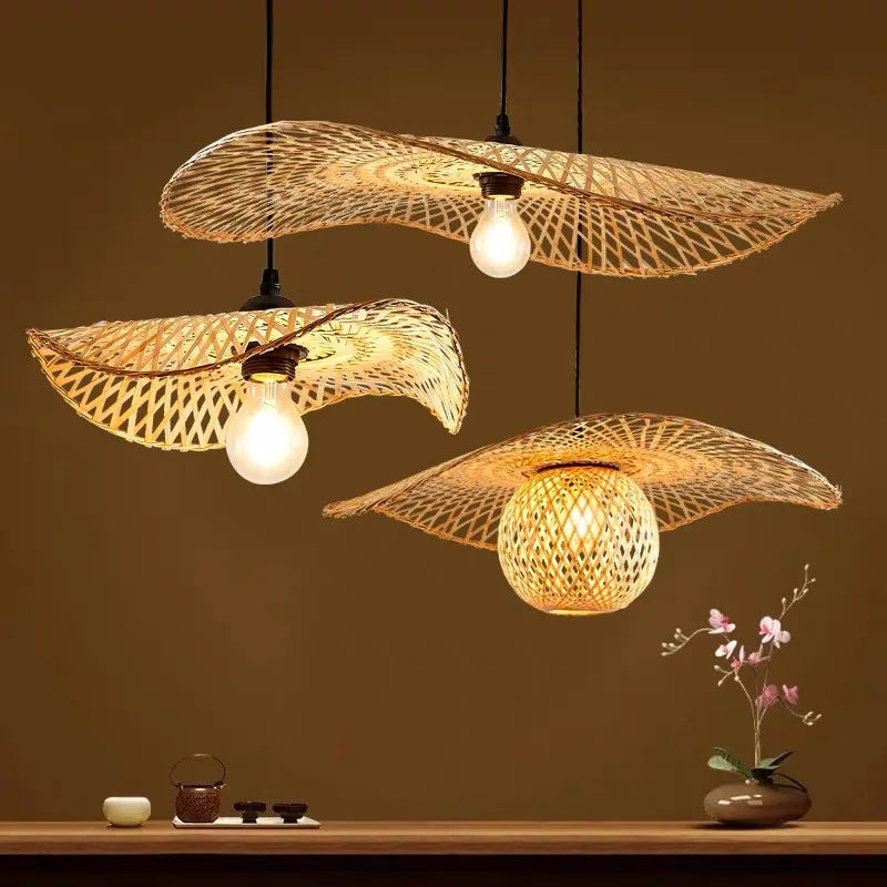 Hand-Woven Bamboo Pendant Light: Southeast Asia Inspired, 35cm Diameter Rattan Wicker Chandelier