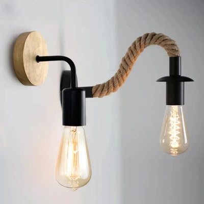 Retro Industrial Hemp Rope Wall Lamp: E27 Edison Bulb, Iron Fixture, Perfect for Indoor or Outdoor Décor