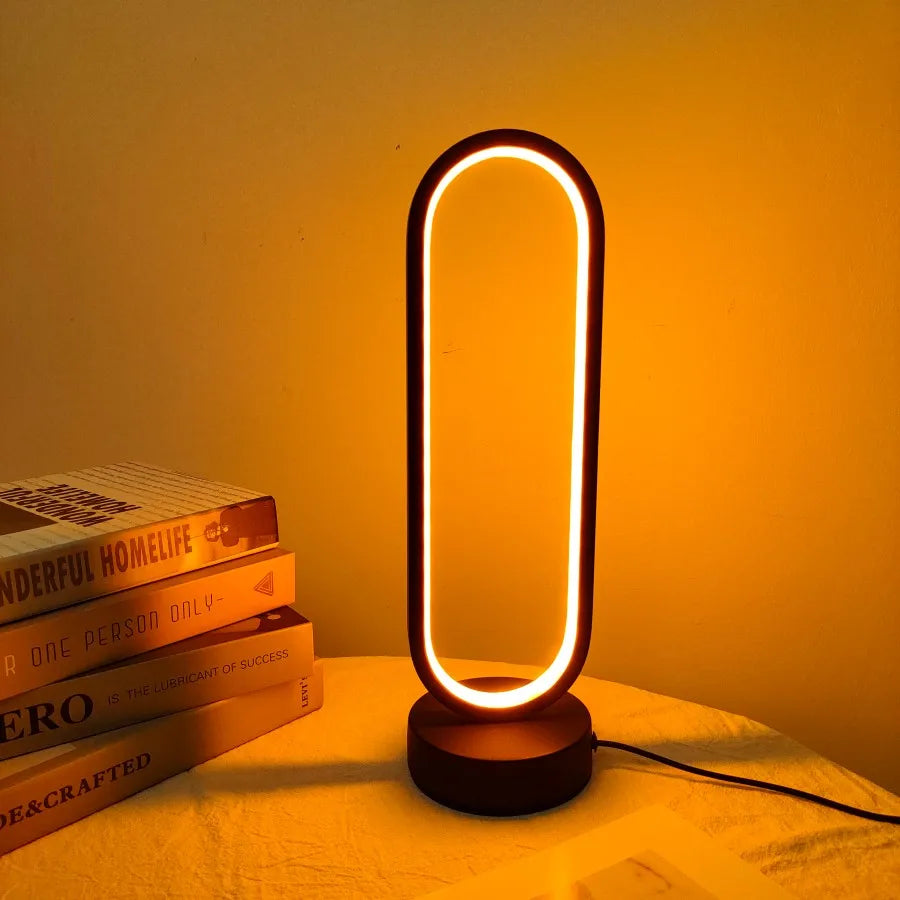 Three-Color Dimming LED Ring Table Lamp - Bedside Night Light for Bedroom and Living Room