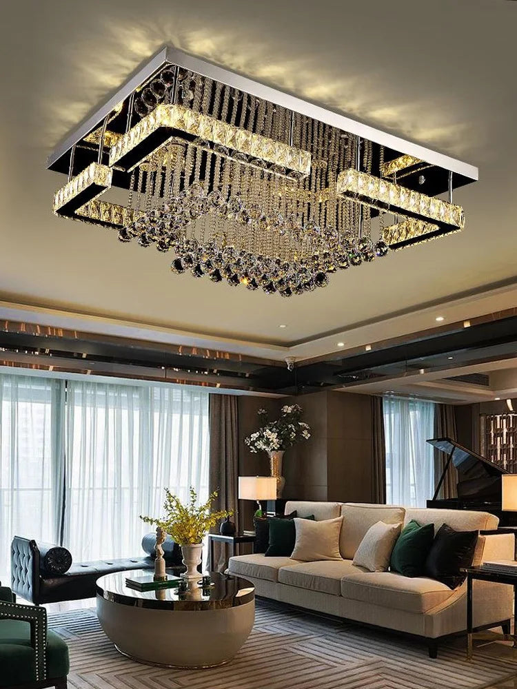 Luxurious Modern Crystal Ceiling Lights: Silver LED Ceiling Lamps for Living Rooms, Bedrooms, Dining Areas, and Kitchens
