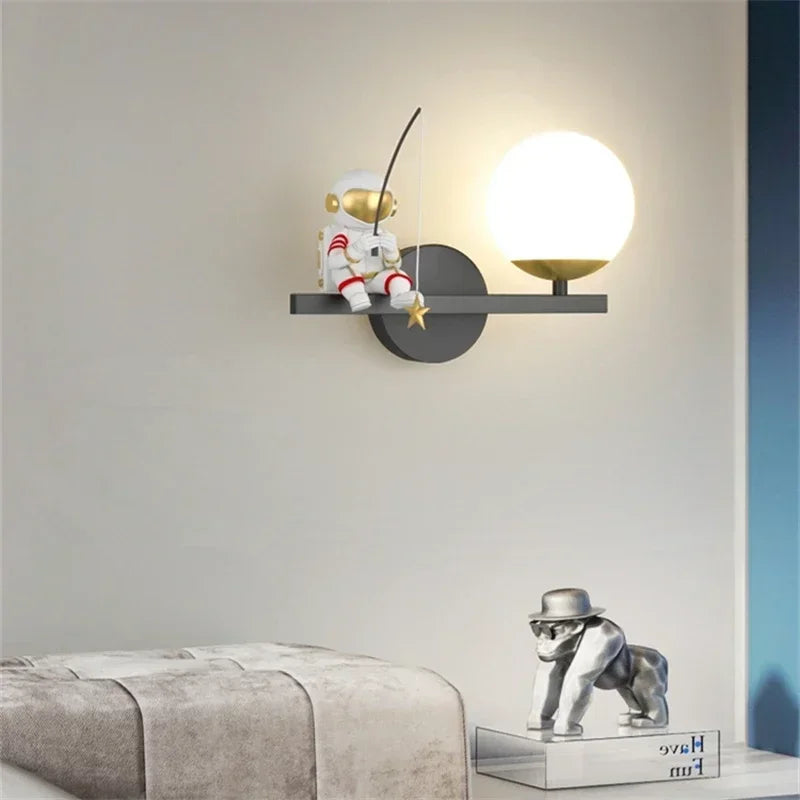 Modern Moon Astronaut Wall Sconce Lamp for Children's Room