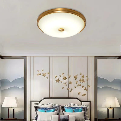 Modern Round Glass Shade Ceiling Light - LED Brass Lamp for Living Room, Bedroom, Restaurant