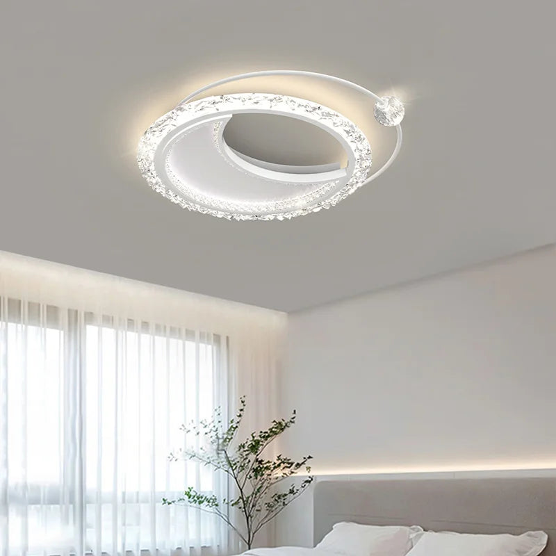 Modern Simple Round LED Ceiling Lights - Golden Acrylic Chandelier for Living Room Bedroom Study