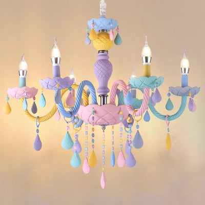 European Children's Room LED Ceiling Chandelier Macaron Color Pendant Light for Kids Bedrooms