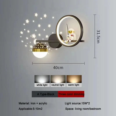 Modern LED Astronaut Wall Lamp with Star Projection Creative Lighting for Children's Bedrooms, Study