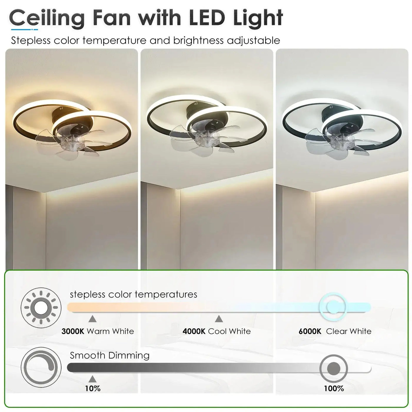 2 in 1 Modern Smart Ceiling Fan – Dimmable LED Ceiling Fan with Light for Bedroom and Living Room