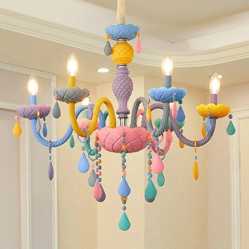 European Children's Room LED Ceiling Chandelier Macaron Color Pendant Light for Kids Bedrooms