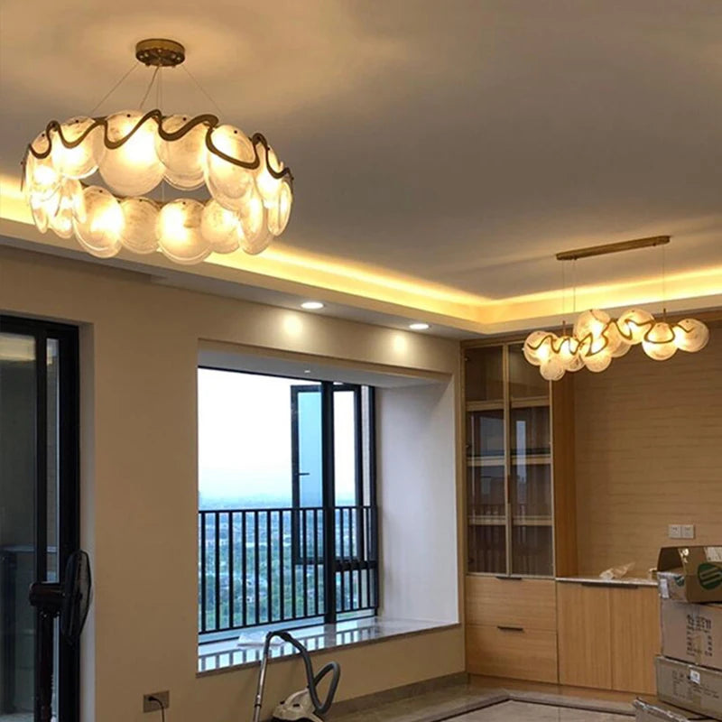 Modern Art Design LED Pendant Lamp for Living Rooms, Bedrooms, Dining Rooms - Round Ring Glass Ceiling Chandelier